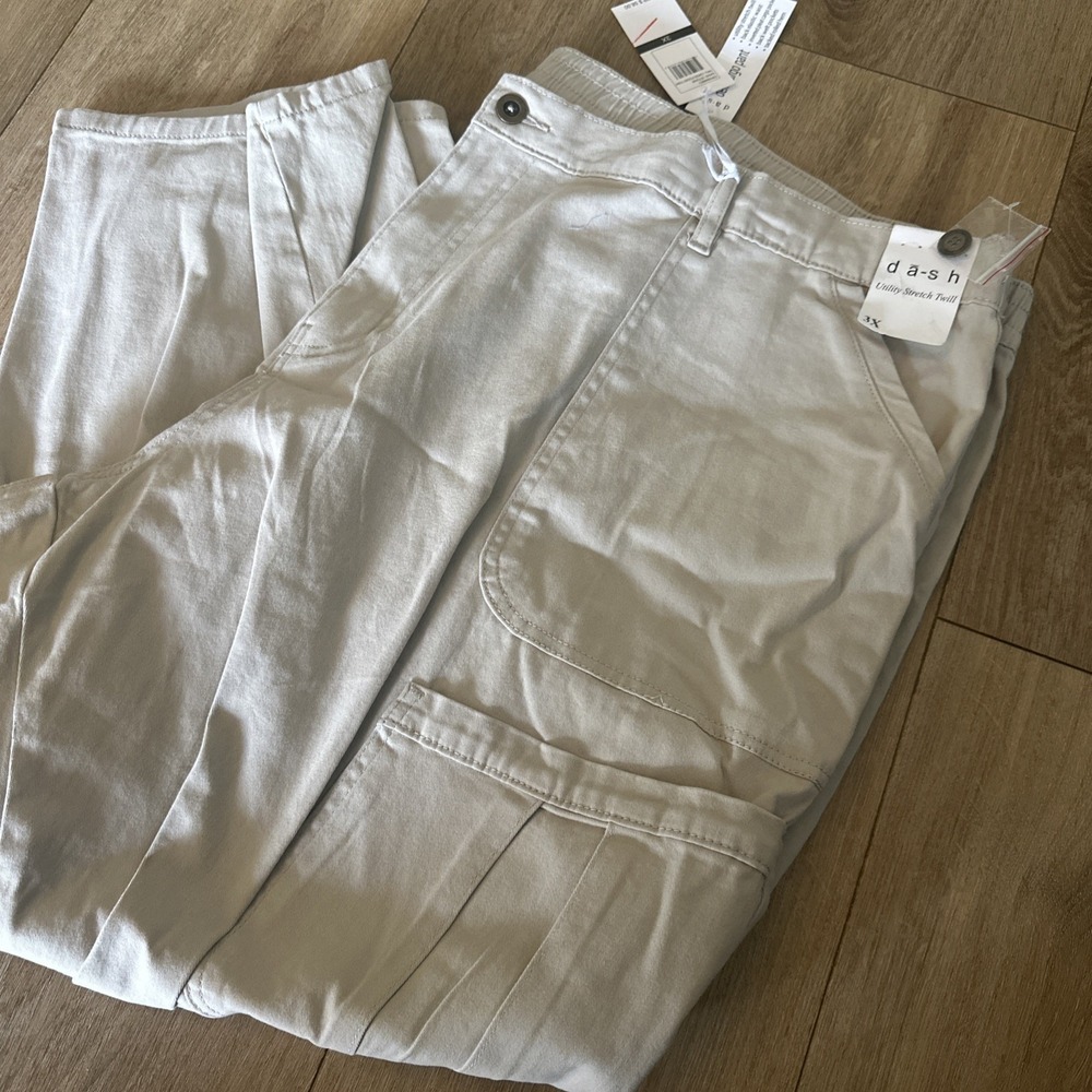 Dash Women's Plus Size 3X Twill‎ Cargo Utility Pants Sand Stone Pockets Stretch